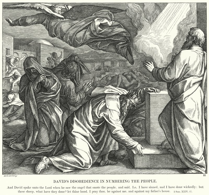 Davids ulydighed ved at nummerere folket (gravering) af Julius (after) Schnorr von Carolsfeld