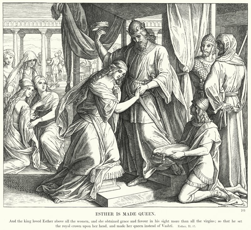 Esther er lavet til dronning (gravering) af Julius (after) Schnorr von Carolsfeld
