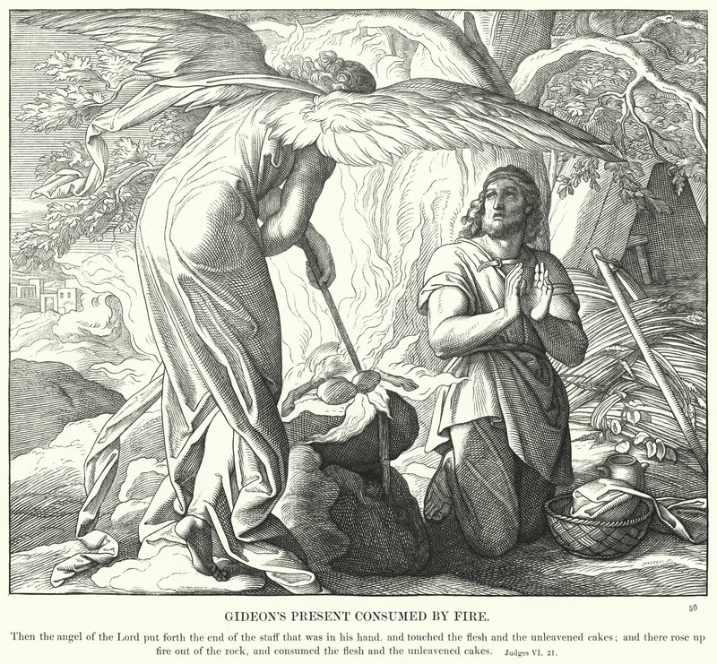 Gideons gave fortæret af ild (gravering) af Julius (after) Schnorr von Carolsfeld