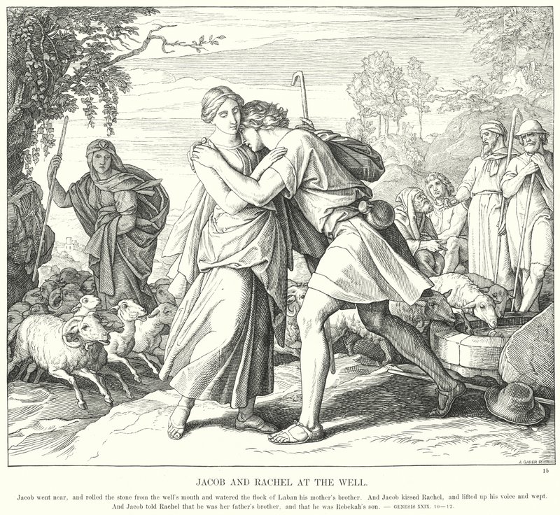 Jacob og Rachel ved brønden (gravering) af Julius (after) Schnorr von Carolsfeld