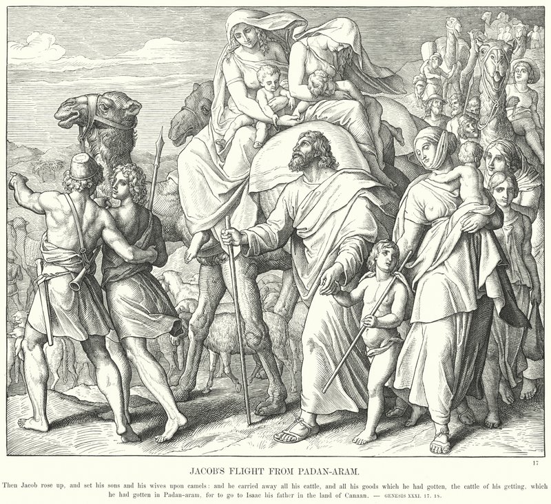 Jakobs flyvning fra Padan-Aram (gravering) af Julius (after) Schnorr von Carolsfeld