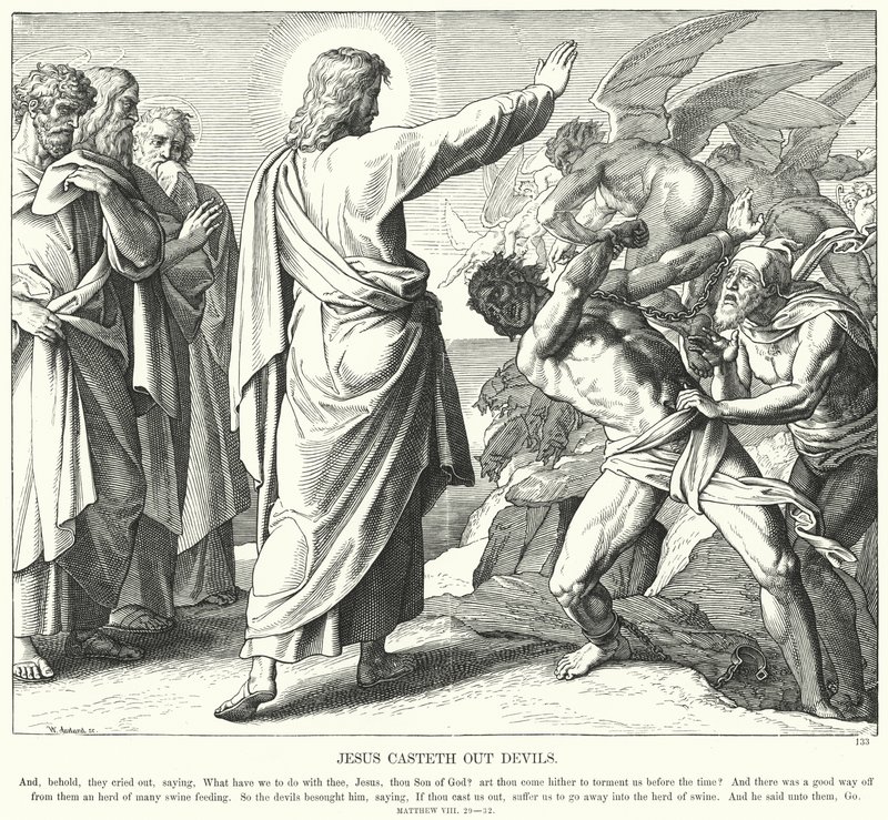 Jesus kaster djævle ud (gravering) af Julius (after) Schnorr von Carolsfeld
