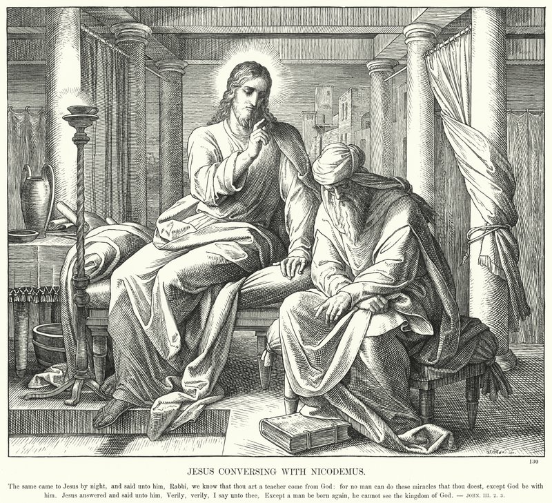 Jesus taler med Nikodemus (gravering) af Julius (after) Schnorr von Carolsfeld