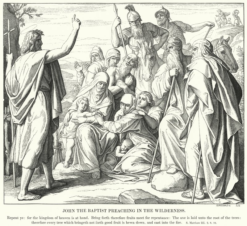 Johannes Døberen prædiker i ørkenen (gravering) af Julius (after) Schnorr von Carolsfeld