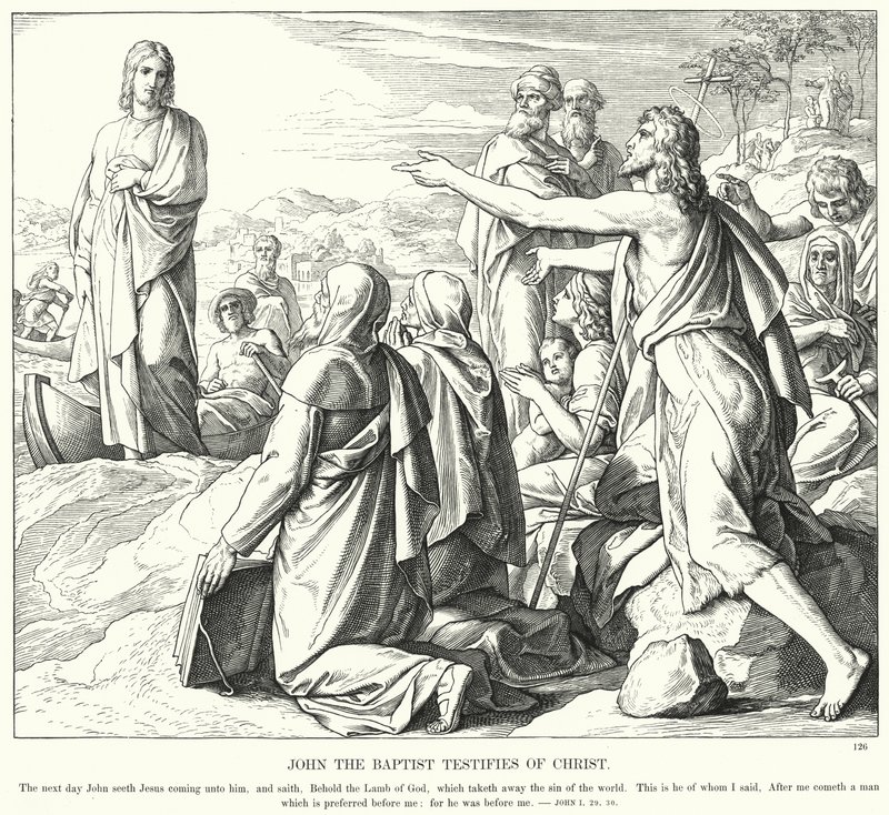 Johannes Døberen vidner om Kristus (gravering) af Julius (after) Schnorr von Carolsfeld