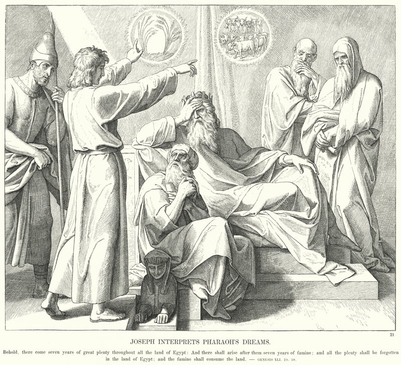 Josef fortolker Faraos drømme (gravering) af Julius (after) Schnorr von Carolsfeld