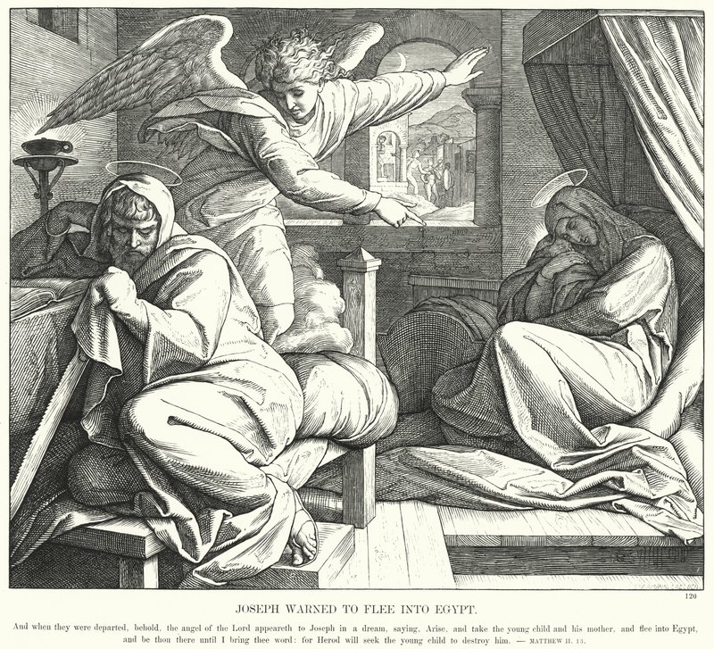 Joseph advaret om at flygte til Egypten (gravering) af Julius (after) Schnorr von Carolsfeld