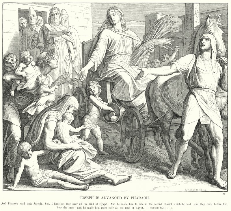 Josef er avanceret af farao (gravering) af Julius (after) Schnorr von Carolsfeld