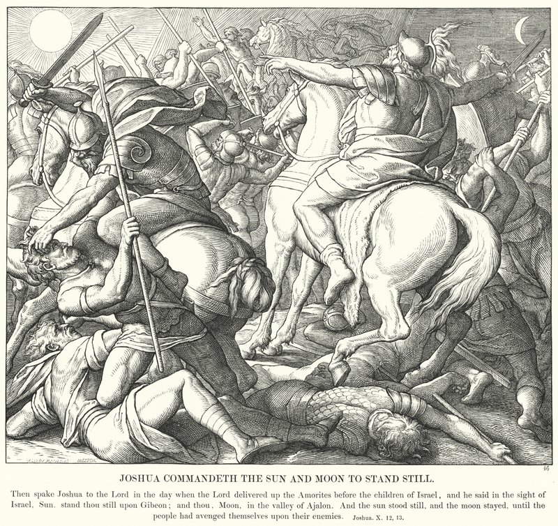 Joshua befaler solen og månen at stå stille (gravering) af Julius (after) Schnorr von Carolsfeld