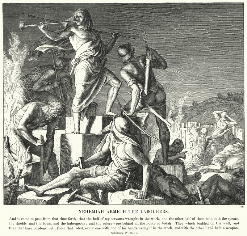 Arbejderne Nehemiah Armeth (gravering) af Julius (after) Schnorr von Carolsfeld