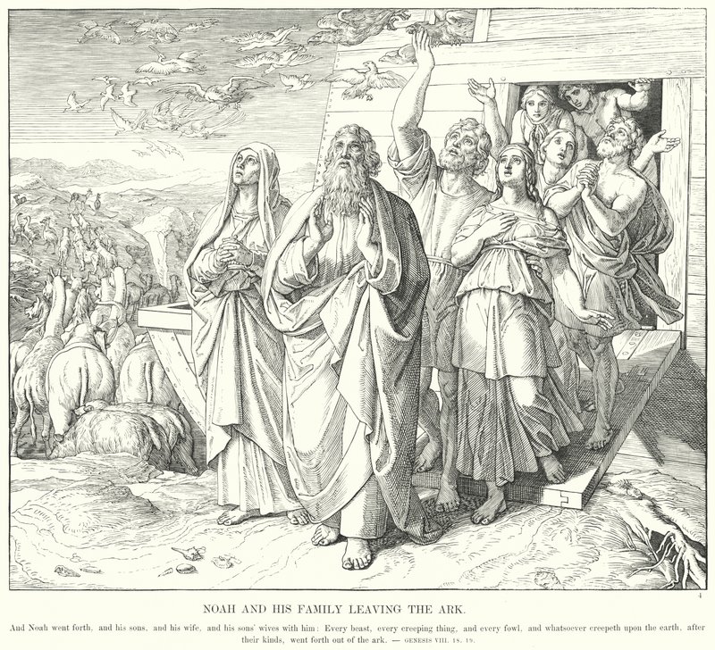 Noah og hans familie forlader arken (gravering) af Julius (after) Schnorr von Carolsfeld