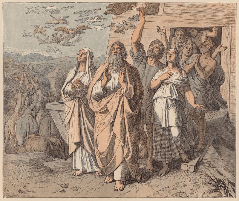 Noa og hans familie forlader arken, Første Mosebog, VIII af Julius (after) Schnorr von Carolsfeld