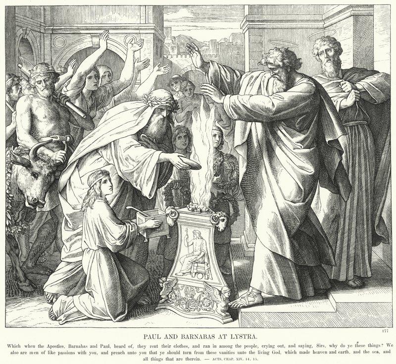Paulus og Barnabas i Lystra (stik) af Julius (after) Schnorr von Carolsfeld