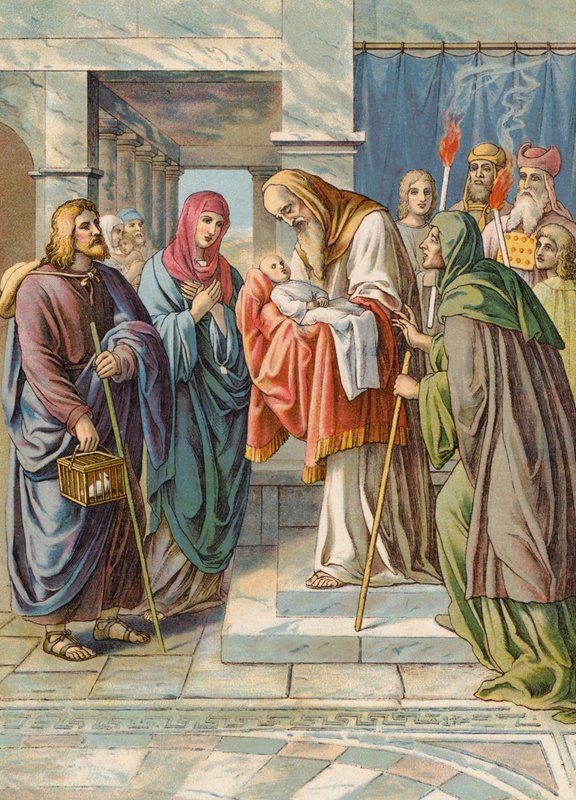 Præsentation af Jesus i templet (farvelitografi) af Julius (after) Schnorr von Carolsfeld