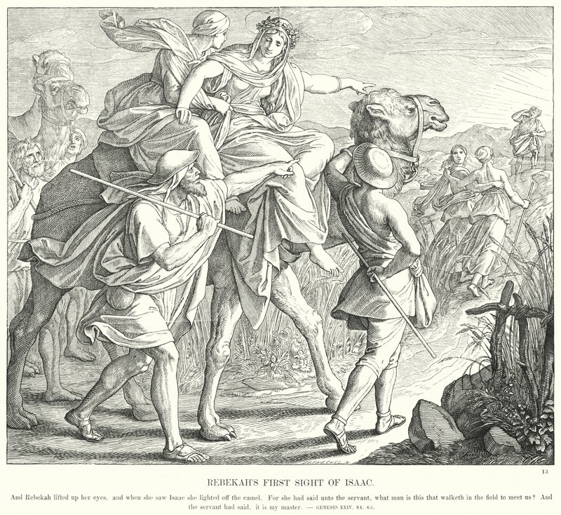 Rebekkas første syn af Isak (gravering) af Julius (after) Schnorr von Carolsfeld