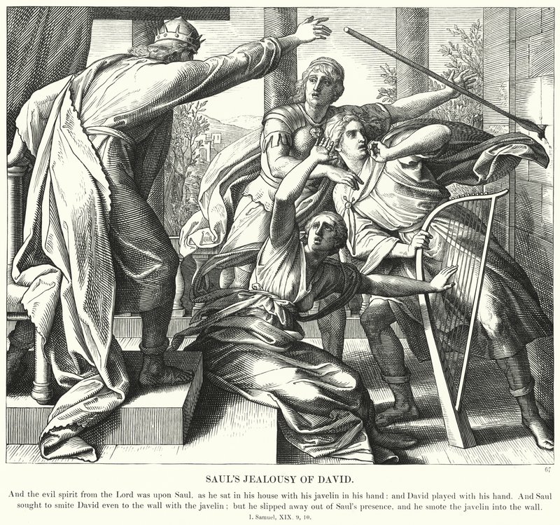 Sauls jalousi over David (gravering) af Julius (after) Schnorr von Carolsfeld