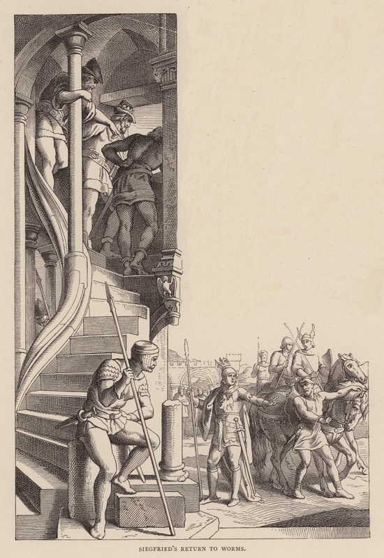 Siegfrieds tilbagevenden til Worms (kobberstik) af Julius (after) Schnorr von Carolsfeld