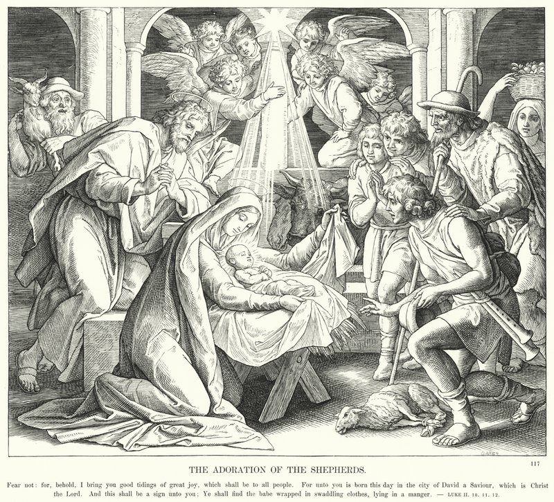 Hyrdernes tilbedelse (gravering) af Julius (after) Schnorr von Carolsfeld