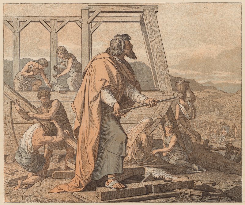 Bygningen af arken, Første Mosebog, VI af Julius (after) Schnorr von Carolsfeld