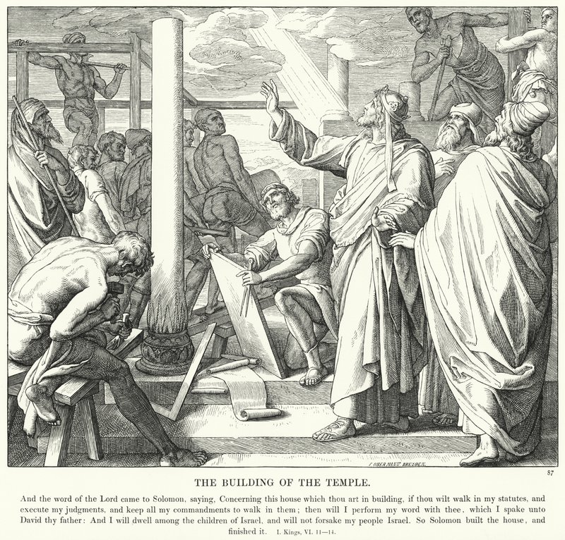 Templets bygning (gravering) af Julius (after) Schnorr von Carolsfeld