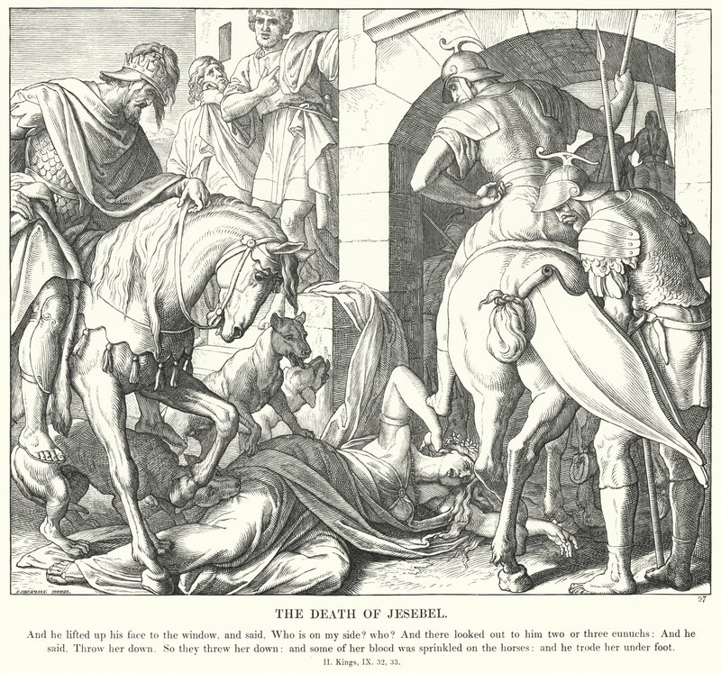 Jesebels død (gravering) af Julius (after) Schnorr von Carolsfeld