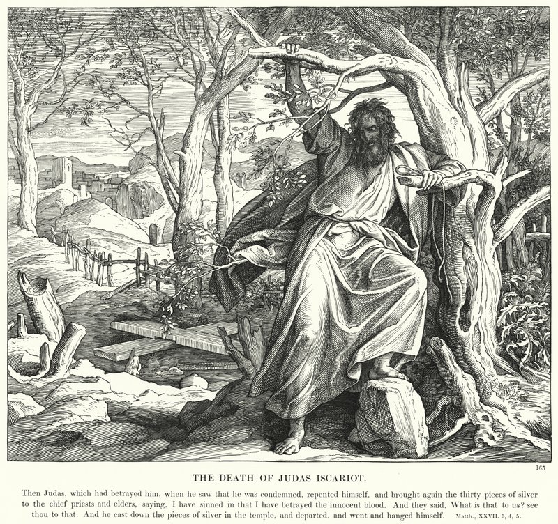 Judas Iskariots død (gravering) af Julius (after) Schnorr von Carolsfeld