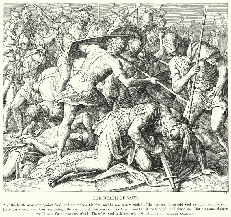 Sauls død (gravering) af Julius (after) Schnorr von Carolsfeld