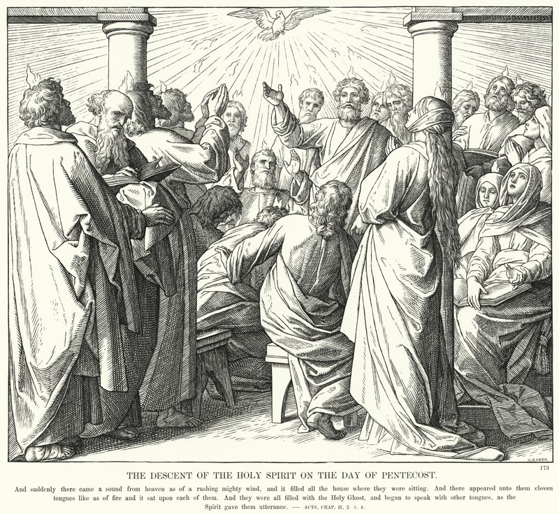 Helligåndens nedstigning på pinsedagen (gravering) af Julius (after) Schnorr von Carolsfeld