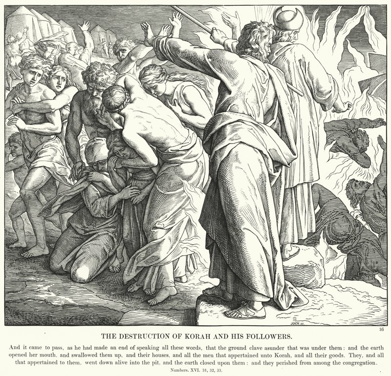 Ødelæggelsen af Korah og hans tilhængere (gravering) af Julius (after) Schnorr von Carolsfeld