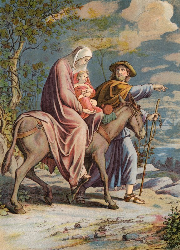 Flugten til Egypten (farvelitografi) af Julius (after) Schnorr von Carolsfeld