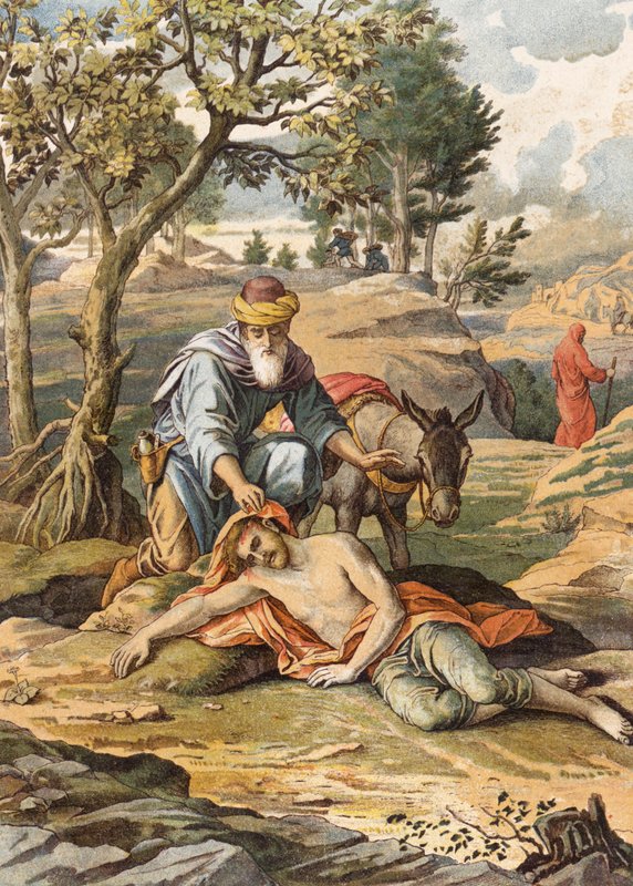 Den barmhjertige samaritaner (farvelitografi) af Julius (after) Schnorr von Carolsfeld