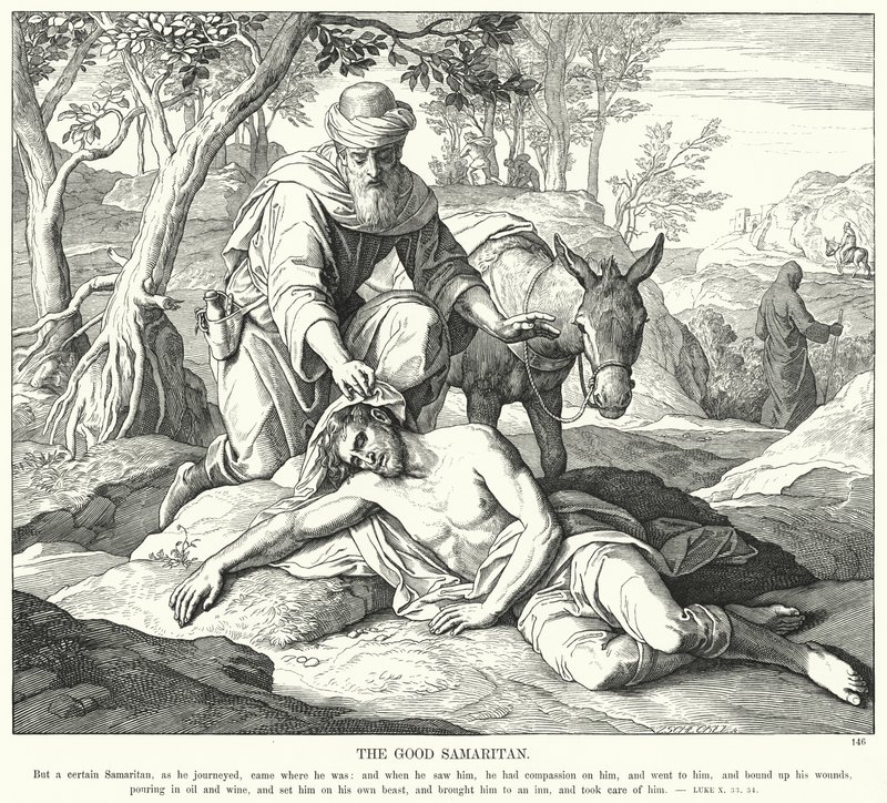 Den barmhjertige samaritaner (gravering) af Julius (after) Schnorr von Carolsfeld