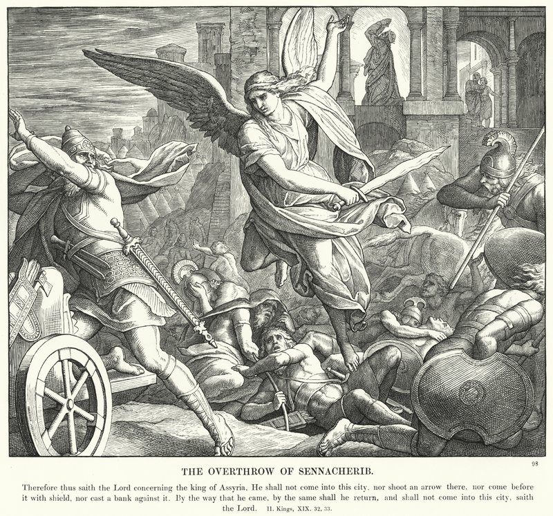 Omstyrtelsen af Sankerib (gravering) af Julius (after) Schnorr von Carolsfeld