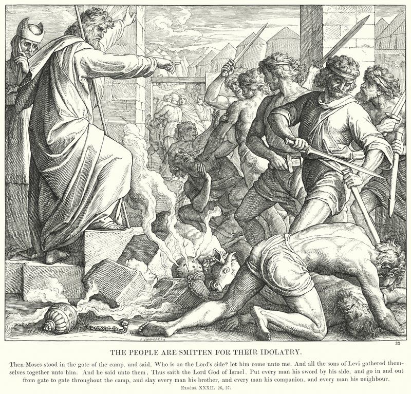 Folket er slået for deres afgudsdyrkelse (gravering) af Julius (after) Schnorr von Carolsfeld