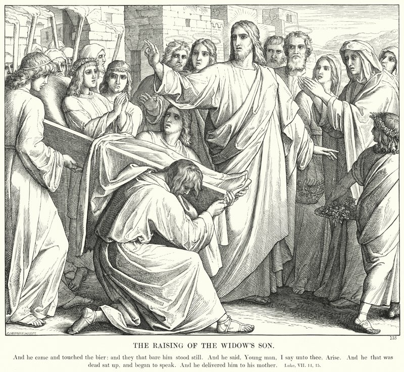 Opdragelsen af enkens søn (gravering) af Julius (after) Schnorr von Carolsfeld