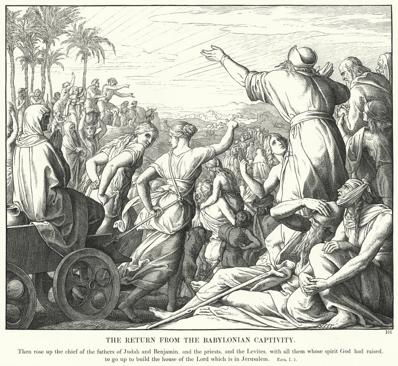 Tilbagekomsten fra det babyloniske fangenskab (gravering) af Julius (after) Schnorr von Carolsfeld