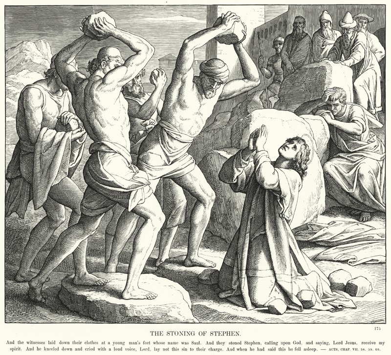 Steningen af Stephen (gravering) af Julius (after) Schnorr von Carolsfeld