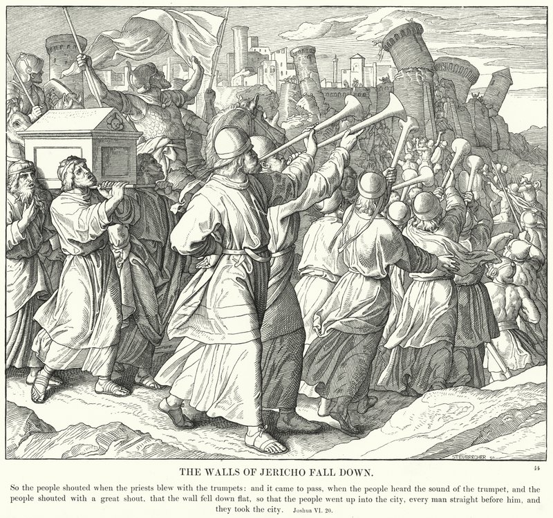 Jerikos mure falder ned (gravering) af Julius (after) Schnorr von Carolsfeld