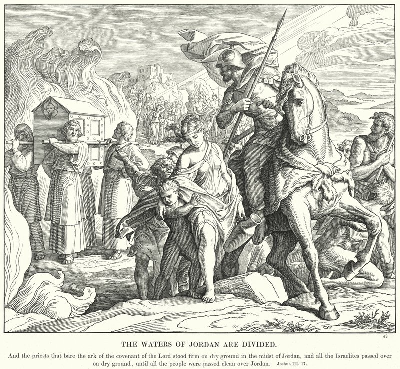 Jordans vande er delt (gravering) af Julius (after) Schnorr von Carolsfeld