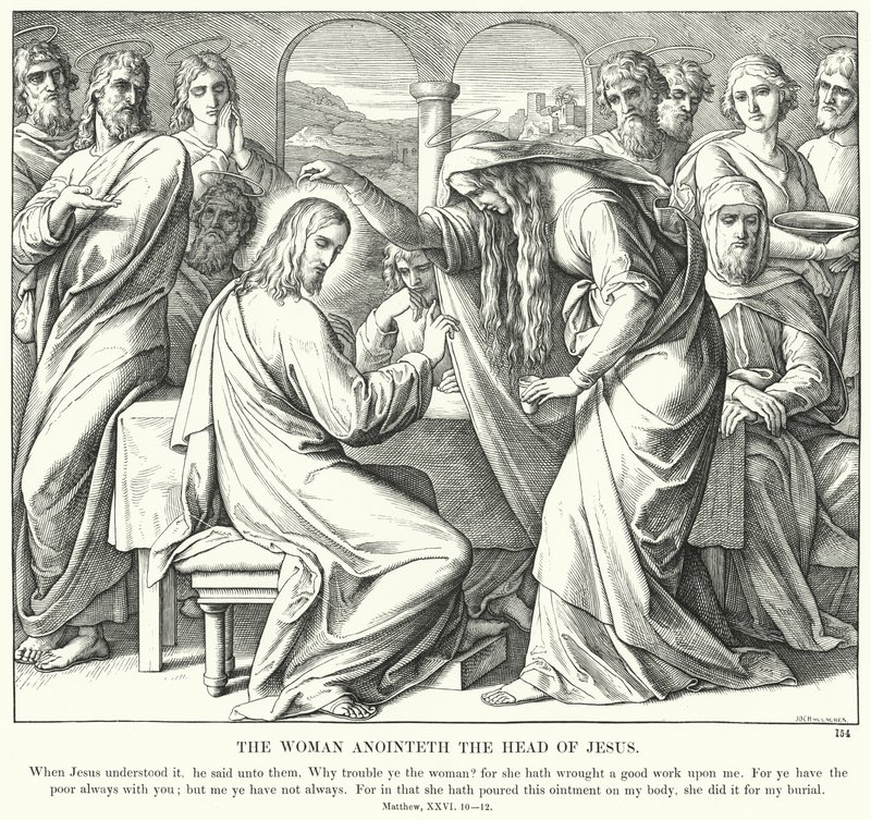 Kvinden salver Jesu hoved (gravering) af Julius (after) Schnorr von Carolsfeld
