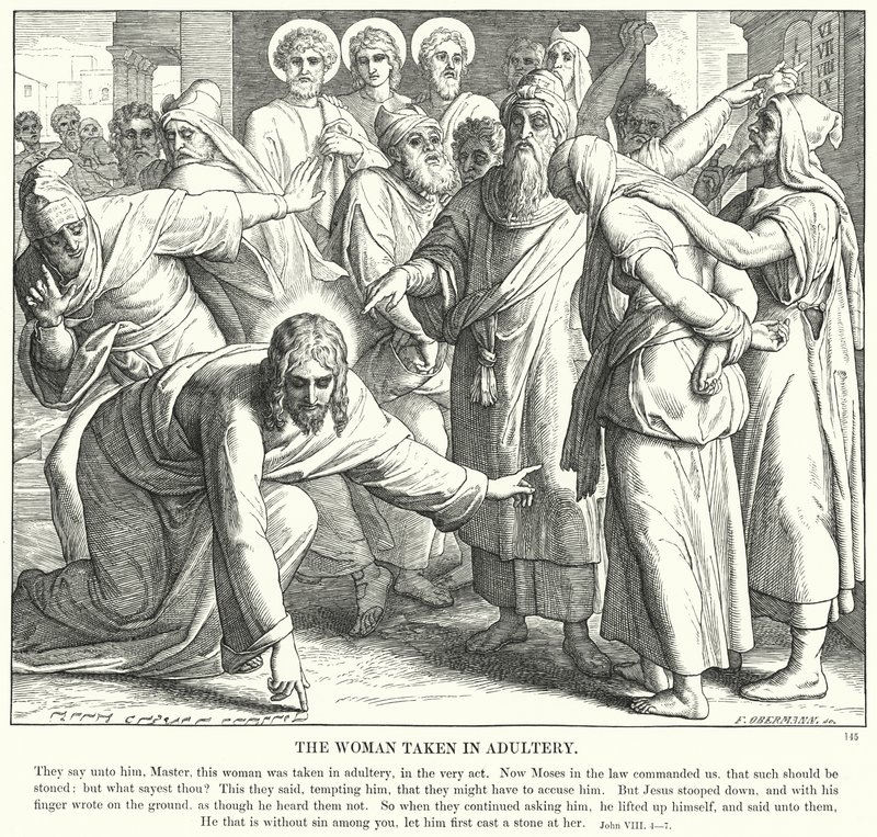 Kvinden taget i utroskab (gravering) af Julius (after) Schnorr von Carolsfeld