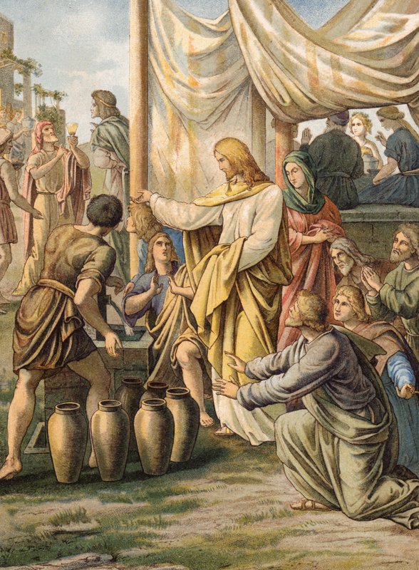 Brylluppet i Kana (farvelitografi) af Julius (after) Schnorr von Carolsfeld