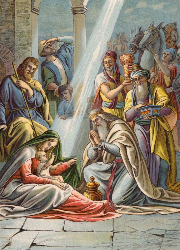 De tre vise mænd (farvelitografi) af Julius (after) Schnorr von Carolsfeld