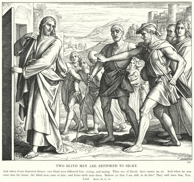 To blinde mænd er genoprettet til syne (gravering) af Julius (after) Schnorr von Carolsfeld