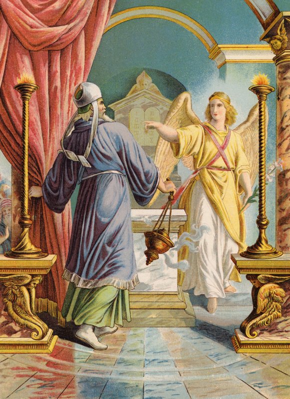Zocharias i templet (farvelitografi) af Julius (after) Schnorr von Carolsfeld