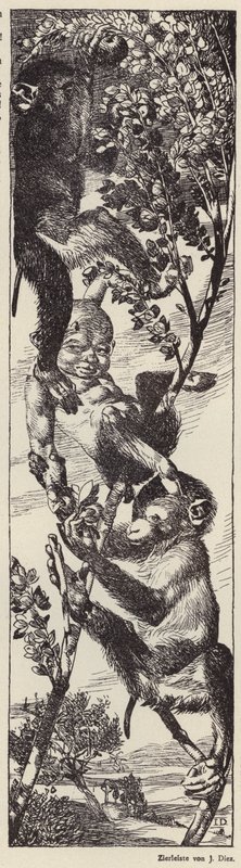 Aber, der plukker frugt i et træ (litografi) af Julius Diez