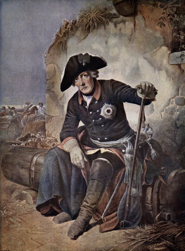 Frederik den Store, konge af Preussen (farve litho) af Julius Friedrich Anton (after) Schrader