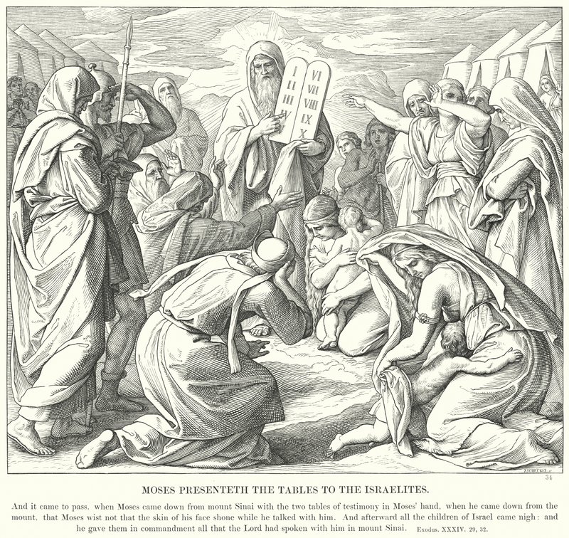 Moses præsenterer tabellerne for israelitterne af Julius Schnorr von Carolsfeld