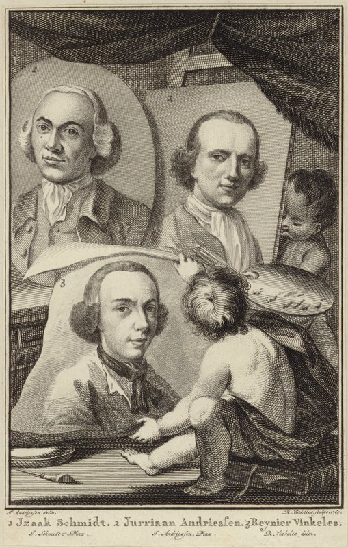 Portrætter af Izaak Schmidt, Jurriaen Andriessen og Reinier Vinkeles af Jurriaan Andriessen