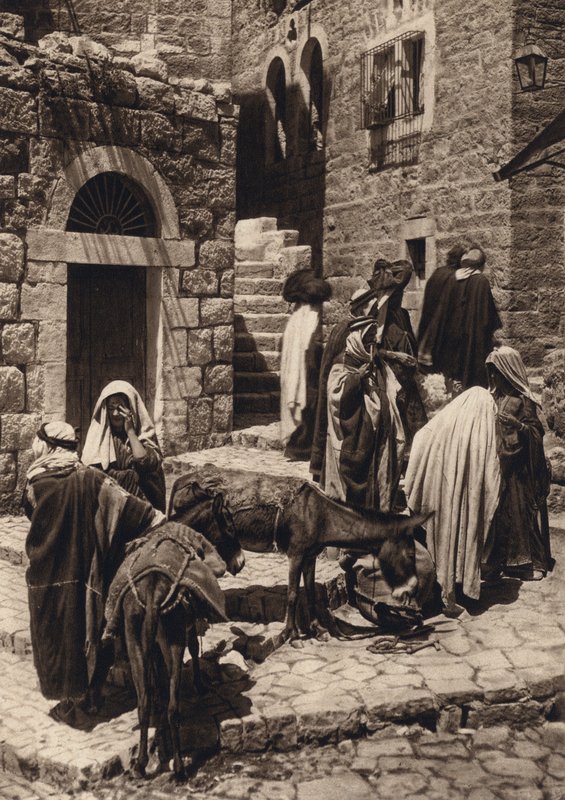 Bethlehem, markedsscene (s/h-billede) af Karl Grober